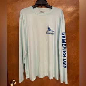 Gamefish USA Long Sleeve Performance Tee with Mahi Mahi on back. Unisex.